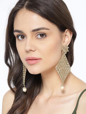 gold metal drop earring - 16889039 - Standard Image - 3