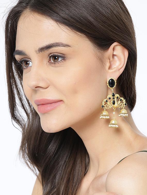 black brass jhumka earring - 16889050 - Zoom Image - 3
