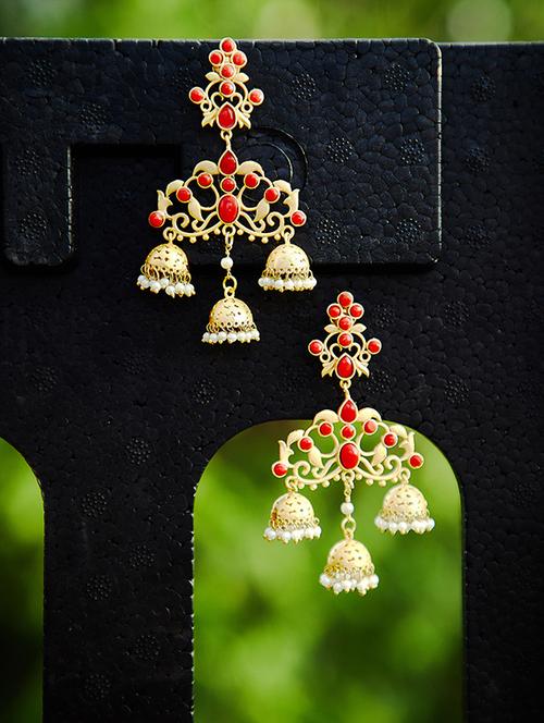 red brass jhumka earring - 16889060 - Standard Image - 1