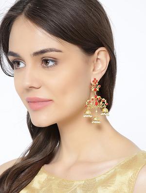 red brass jhumka earring - 16889060 - Standard Image - 4
