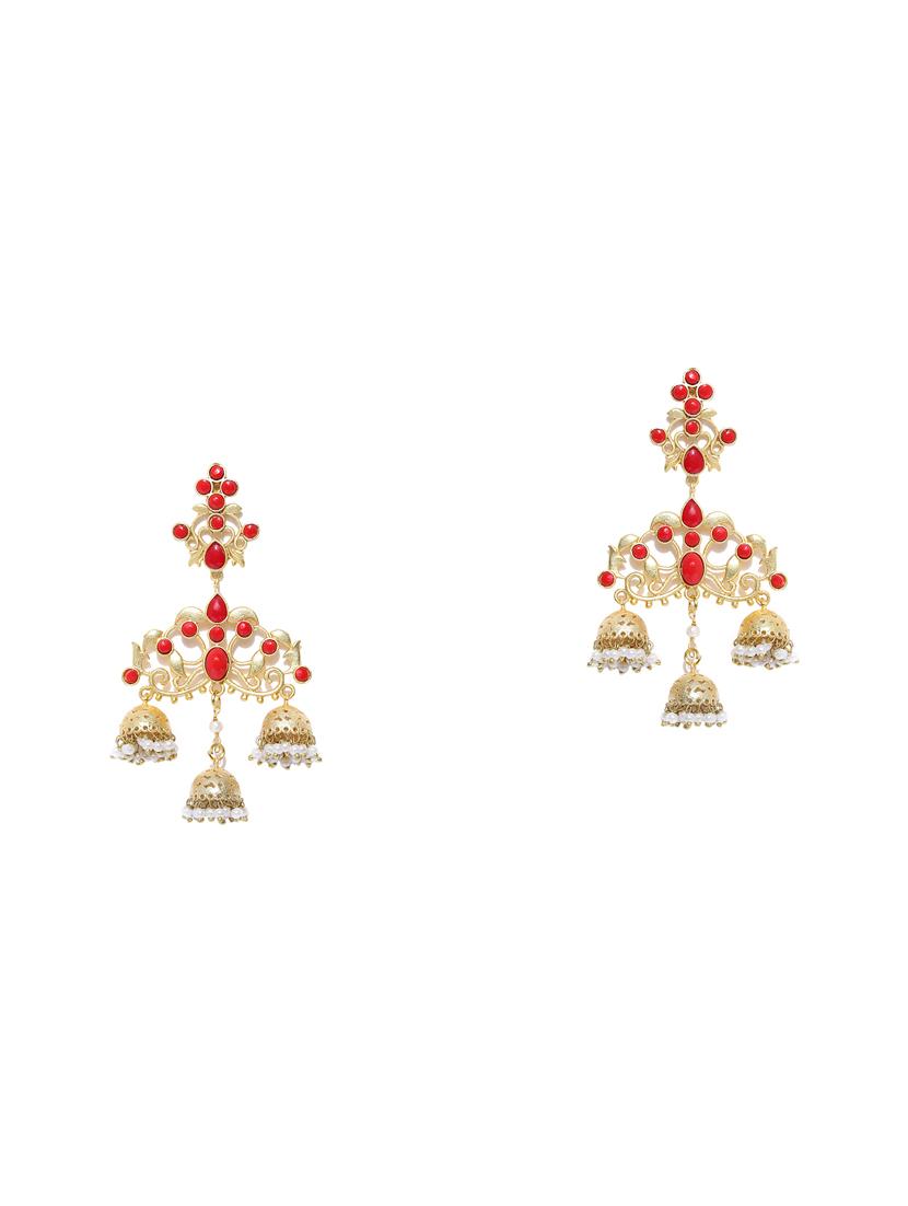 red brass jhumka earring - 16889060 - Zoom Image - 3