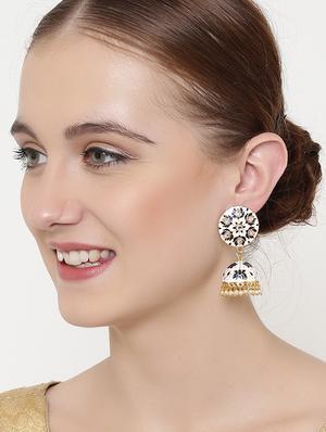 white metal jhumka earring - 16889064 - Standard Image - 3