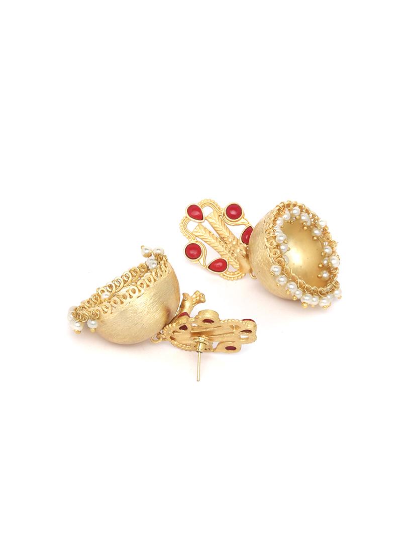 red brass jhumka earring - 16889074 - Zoom Image - 2
