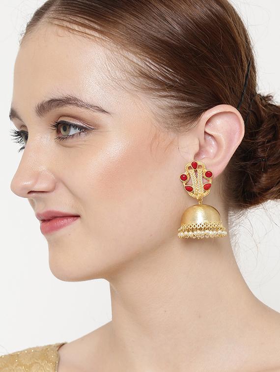 red brass jhumka earring - 16889074 - Zoom Image - 3