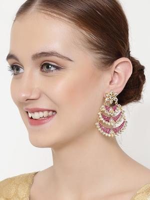 pink brass chandballi earring - 16889077 - Standard Image - 3
