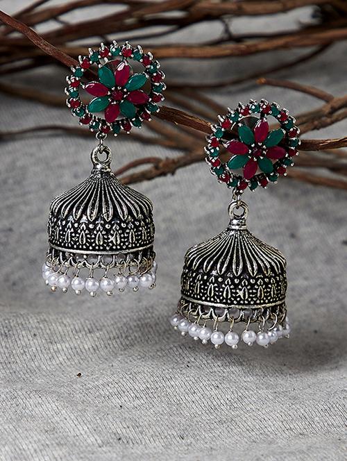 multi colored brass jhumka earring - 16889103 - Standard Image - 1