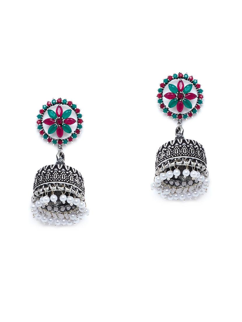 multi colored brass jhumka earring - 16889103 - Zoom Image - 3