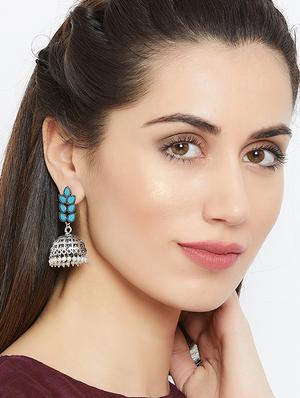 blue brass jhumka earring - 16889107 - Standard Image - 4
