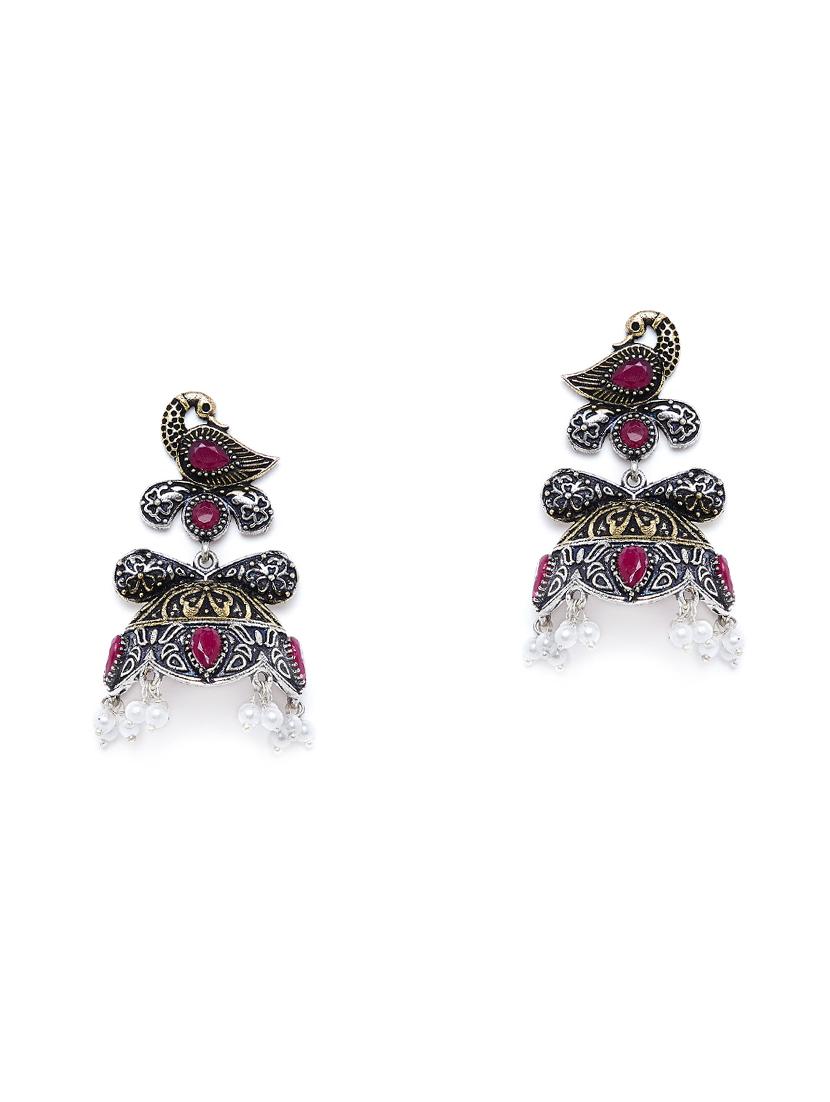 red brass jhumka earring - 16889109 - Zoom Image - 1