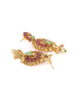 pink brass jhumka earring - 16889224 - Standard Image - 2