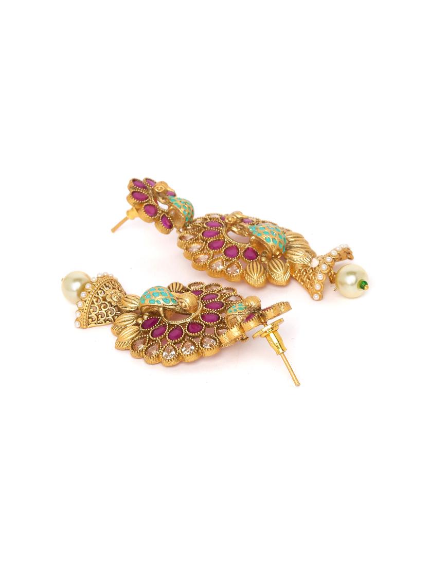 pink brass jhumka earring - 16889224 - Zoom Image - 2