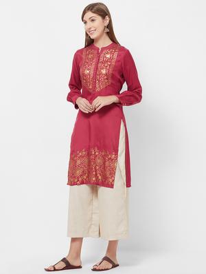 foil print straight kurta - 16889264 - Standard Image - 2