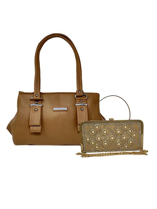 brown leatherette (pu) combo handbag - 16889298 - Standard Image - 1