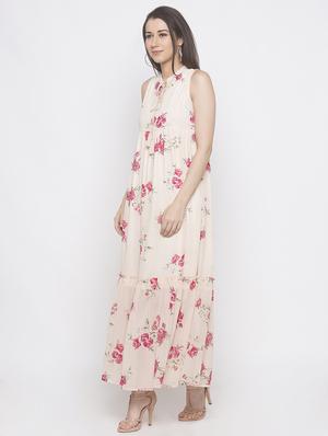 tie up neck floral maxi dress - 16889808 - Standard Image - 2