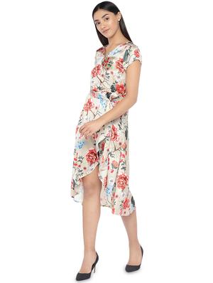 overlap neck floral wrap dress - 16889809 - Standard Image - 2
