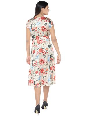 overlap neck floral wrap dress - 16889809 - Standard Image - 3