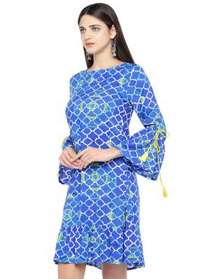 bell sleeved printed a-line dress - 16889825 - Standard Image - 2
