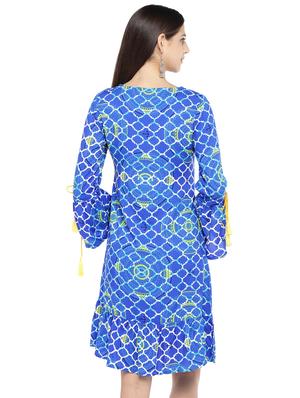 bell sleeved printed a-line dress - 16889825 - Standard Image - 3