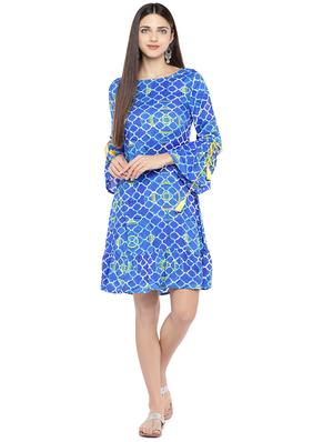 bell sleeved printed a-line dress - 16889825 - Standard Image - 4