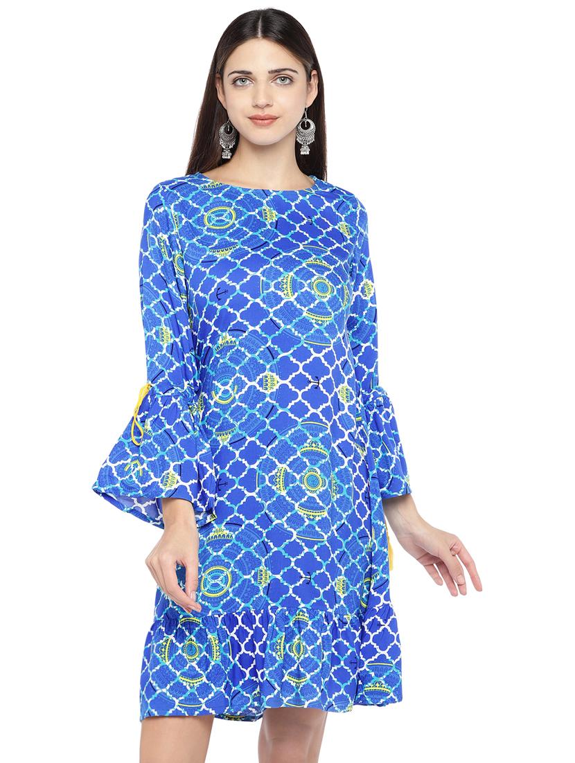 bell sleeved printed a-line dress - 16889825 - Zoom Image - 1