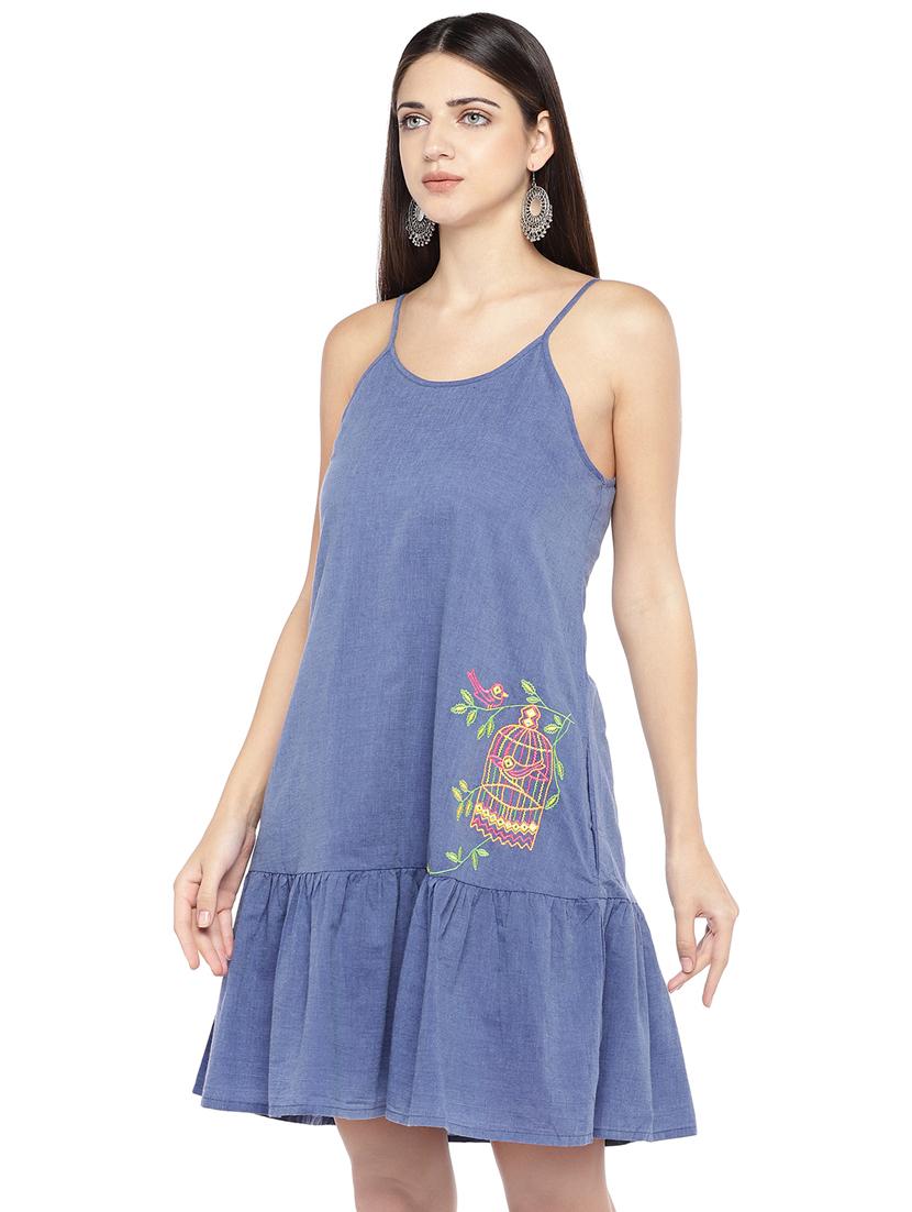 cami neck embroidered detail a-line dress - 16889829 - Zoom Image - 2
