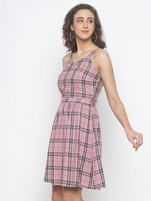 sweet heart neck checkered a-line dress - 16889860 - Standard Image - 2