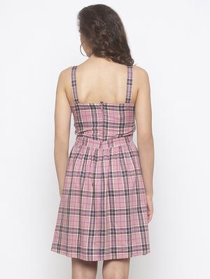 sweet heart neck checkered a-line dress - 16889860 - Standard Image - 3
