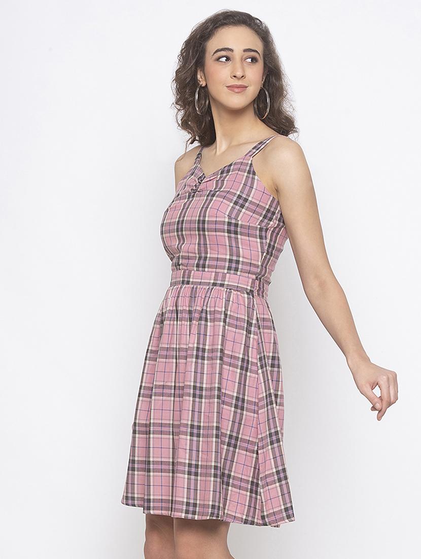 sweet heart neck checkered a-line dress - 16889860 - Zoom Image - 2