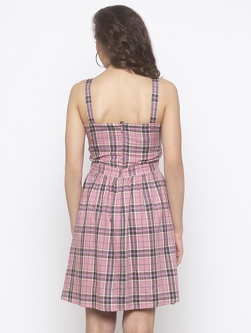sweet heart neck checkered a-line dress - 16889860 - Zoom Image - 3