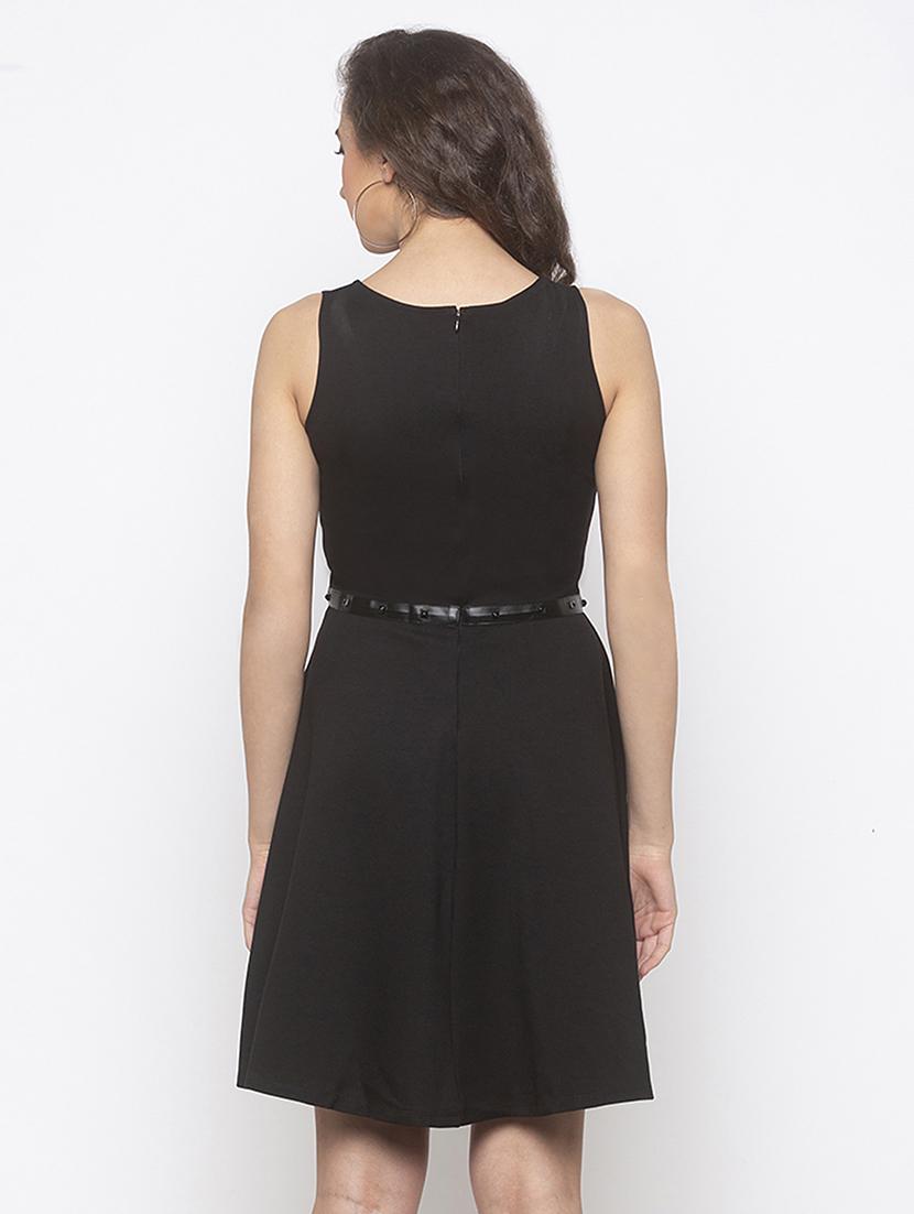 round neck belted fit & flare dress - 16889866 - Zoom Image - 3