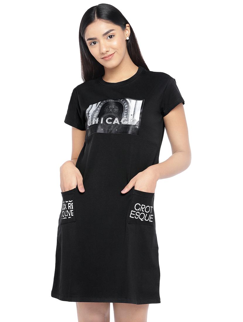 crew neck graphic a-line dress - 16889869 - Zoom Image - 1