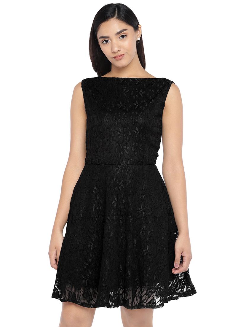 boat neck laced fit & flare dress - 16889877 - Zoom Image - 1