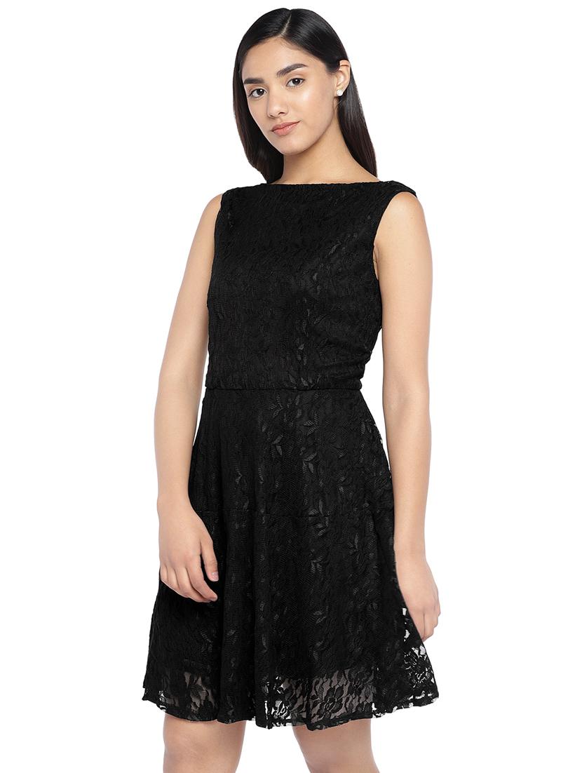 boat neck laced fit & flare dress - 16889877 - Zoom Image - 2