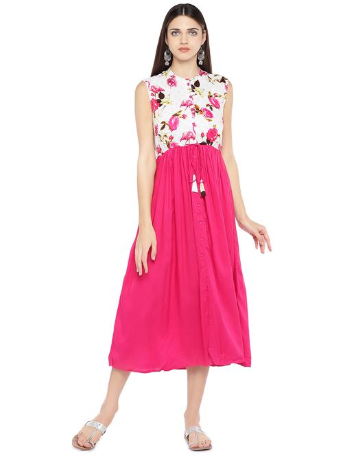 mandarin neck gathered fit & flare dress - 16889883 - Standard Image - 1
