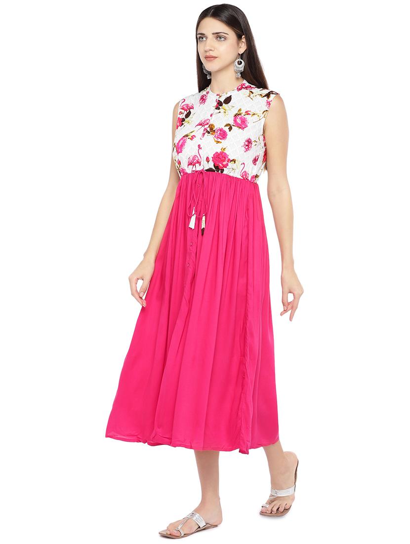 mandarin neck gathered fit & flare dress - 16889883 - Zoom Image - 2