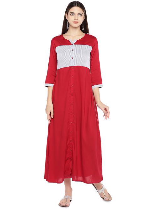 red viscose aline ethnic dress - 16889889 - Standard Image - 1
