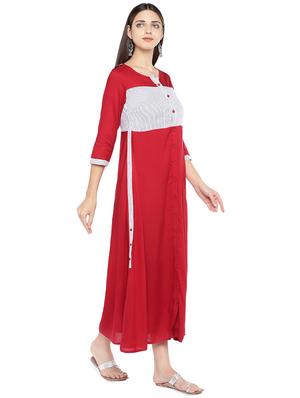 red viscose aline ethnic dress - 16889889 - Standard Image - 2