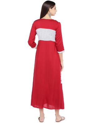 red viscose aline ethnic dress - 16889889 - Standard Image - 3