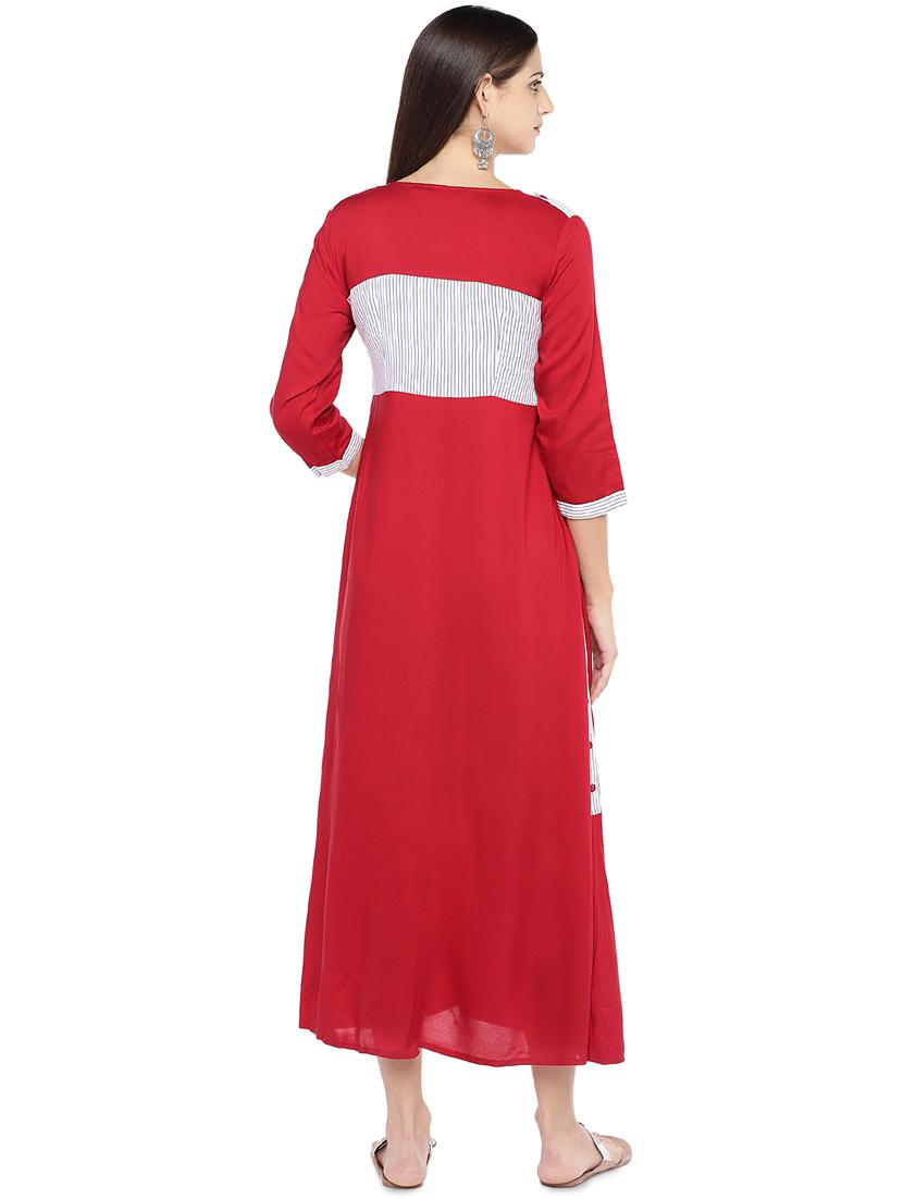 red viscose aline ethnic dress - 16889889 - Zoom Image - 3