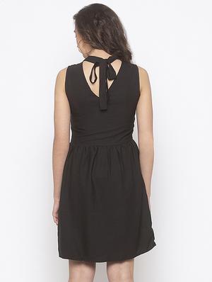 choker neck gathered fit & flare dress - 16889895 - Standard Image - 3