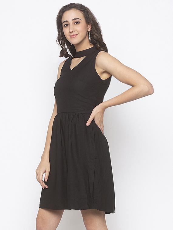 choker neck gathered fit & flare dress - 16889895 - Zoom Image - 2
