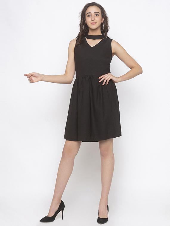 choker neck gathered fit & flare dress - 16889895 - Zoom Image - 4