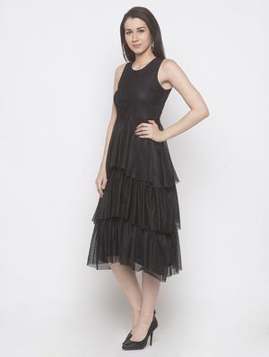 round neck layered fit & flare dress - 16889897 - Standard Image - 2