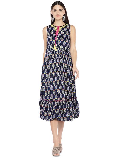 tie up neck paisley fit & flare dress - 16889900 - Standard Image - 1