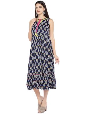 tie up neck paisley fit & flare dress - 16889900 - Standard Image - 2