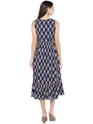 tie up neck paisley fit & flare dress - 16889900 - Standard Image - 3
