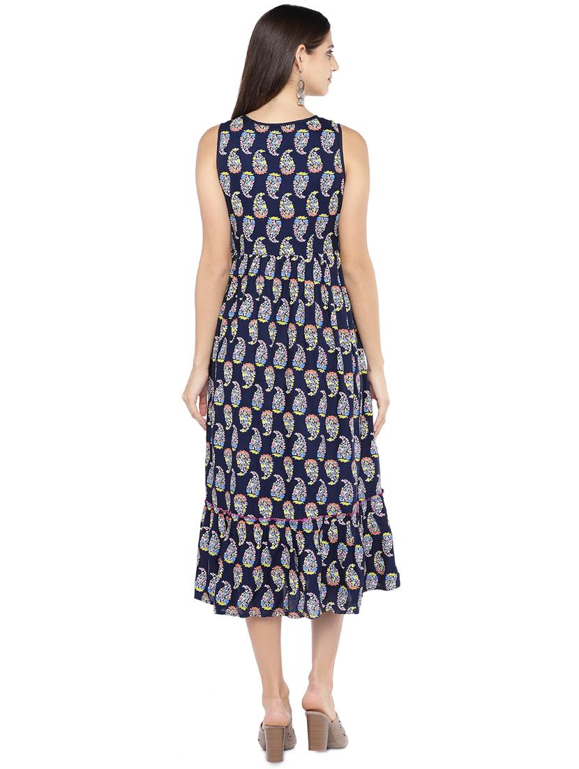 tie up neck paisley fit & flare dress - 16889900 - Zoom Image - 3
