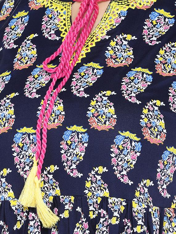 tie up neck paisley fit & flare dress - 16889900 - Zoom Image - 4