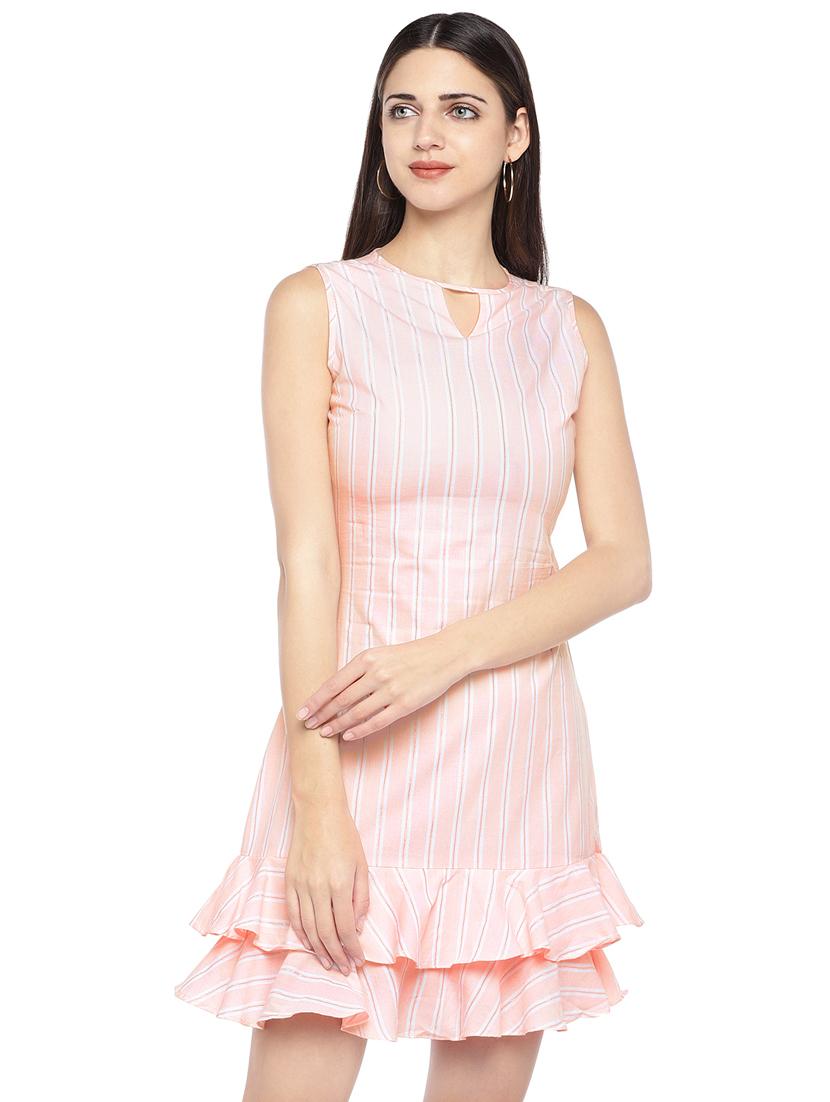 key hole neck striped a-line dress - 16889917 - Zoom Image - 1