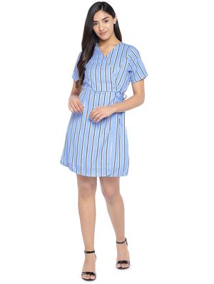 overlap neck striped wrap dress - 16889924 - Standard Image - 4